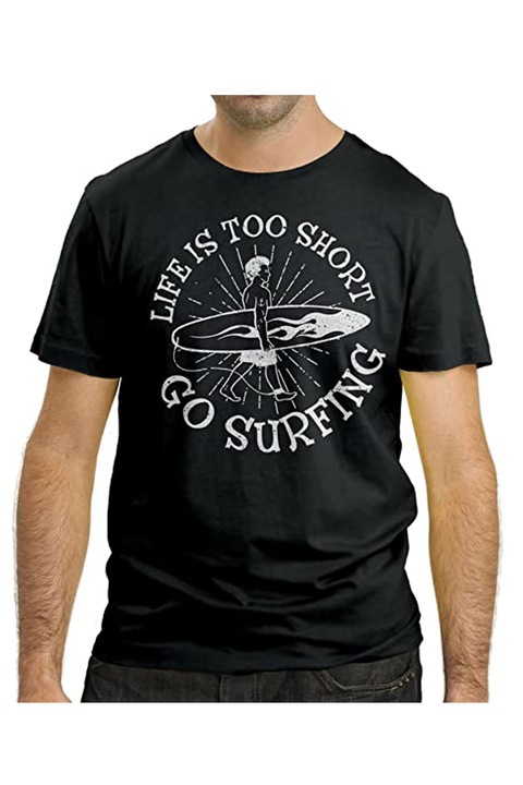 Férfi póló Cressi 095202-A3534, Az élet túl rövid, Go Surfing, fekete, M