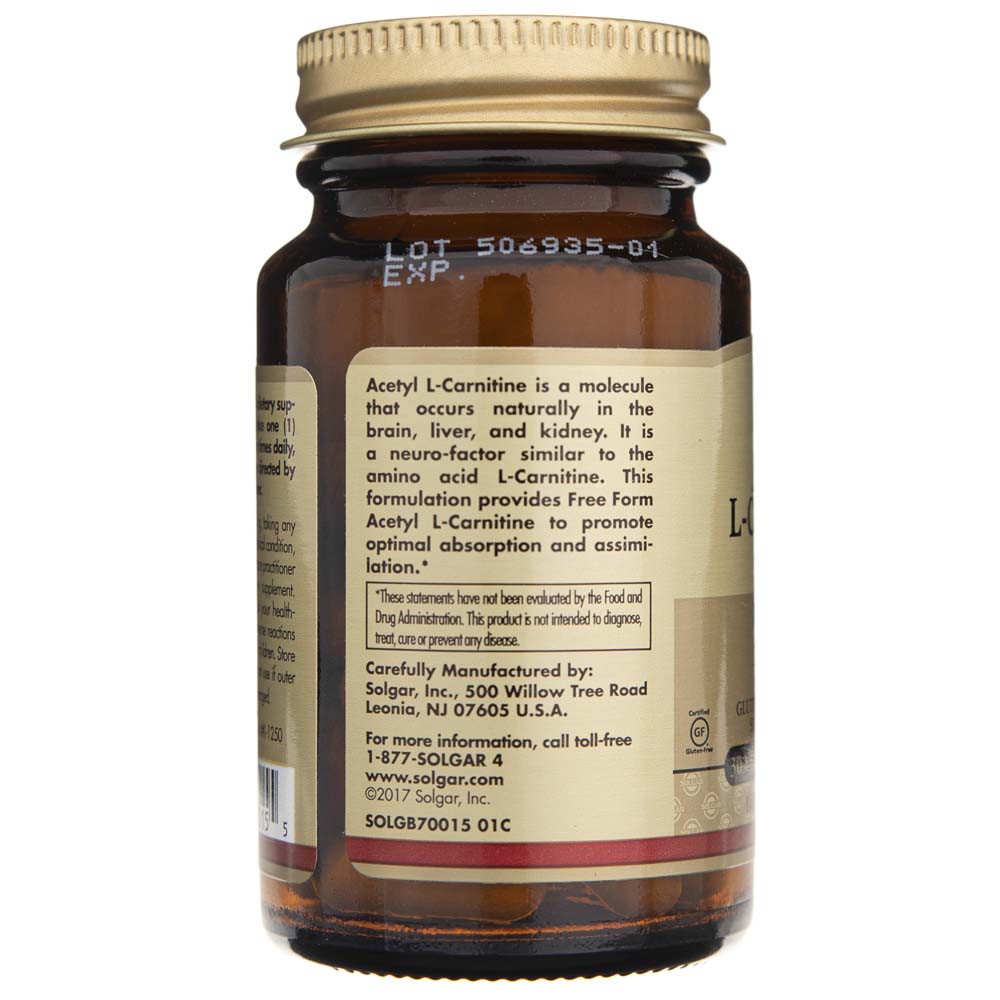 Хранителна добавка Solgar, Acetyl L-Carnitine, 250 mg, 30 капсули