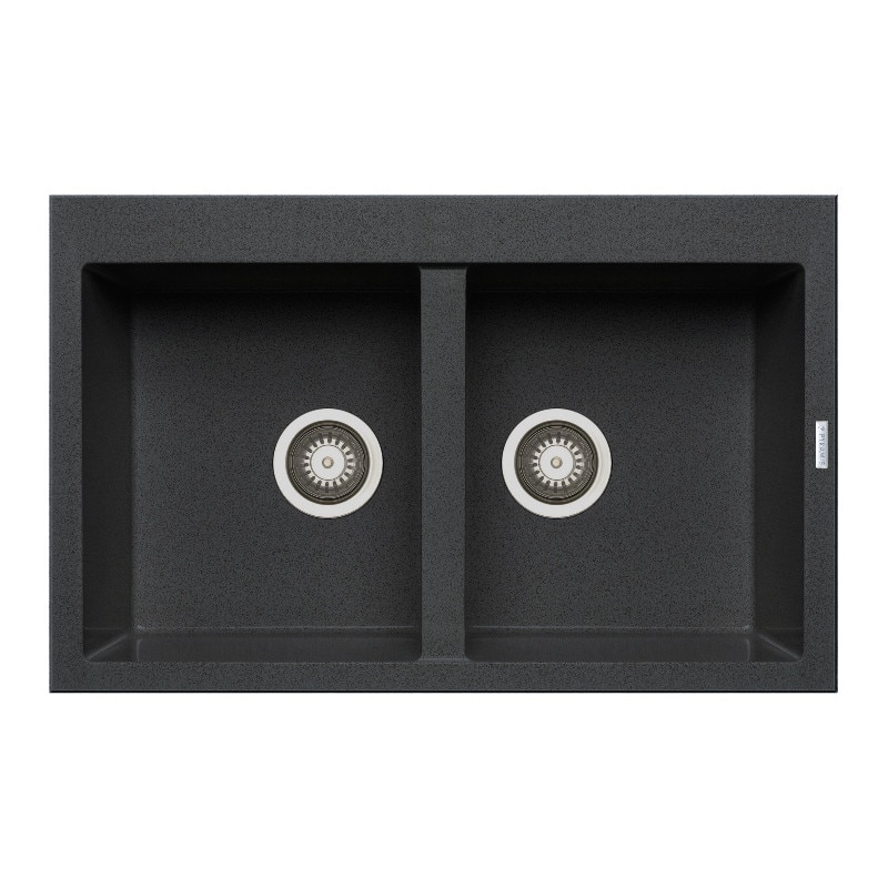 Chiuveta granit Pyramis ALAZIA 2B 79x50cm cuve egale adancime 20cm montare pe blat Pyragranite black