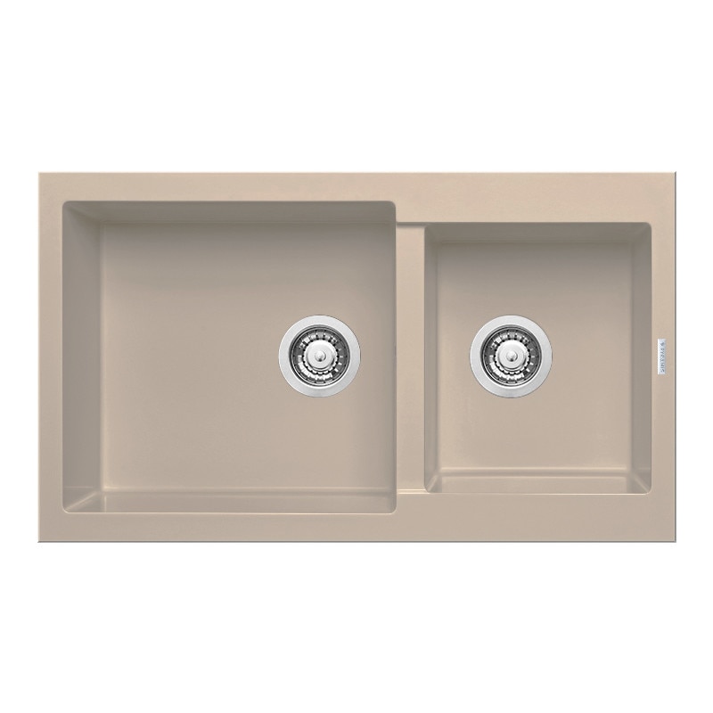 Chiuveta granit Pyramis ALAZIA 1 3/4B 86x50cm cuve inegale adancime 20cm montare pe blat Pyragranite ivory