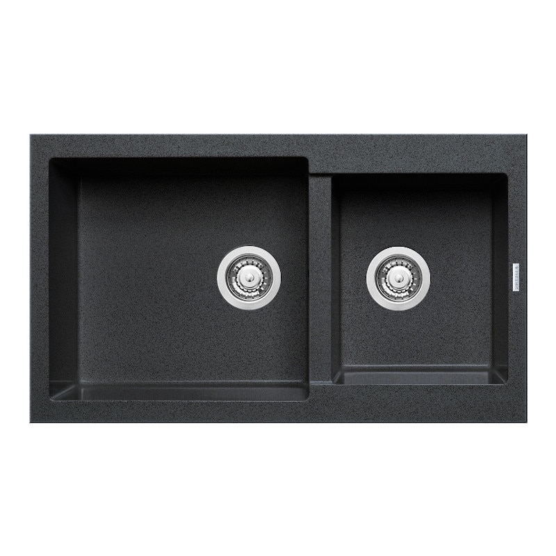 Chiuveta granit Pyramis ALAZIA 1 3/4B 86x50cm cuve inegale adancime 20cm montare pe blat Pyragranite black