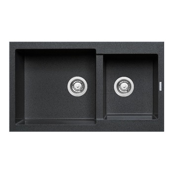 Chiuveta granit Pyramis ALAZIA 1 3/4B 86x50cm cuve inegale adancime 20cm montare pe blat Pyragranite black Chiuveta granit Pyramis ALAZIA 1 3/4B 86x50cm cuve inegale adancime 20cm montare pe blat Pyragranite black