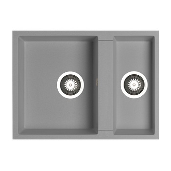 Chiuveta granit Pyramis TETRAGON 1 1/2B 59x44cm cuve inegale adancime 20cm montare sub blat Pyragranite industrial grey Chiuveta granit Pyramis TETRAGON 1 1/2B 59x44cm cuve inegale adancime 20cm montare sub blat Pyragranite industrial grey