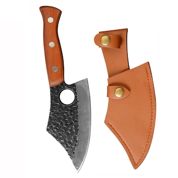 Cutit de Bucatarie si Outdoors, Forjat Manual, Otel Inoxidabil, Full Tang 27 cm, Maner Rose Wood, Husa Textila, Blades® Cutit de Bucatarie si Outdoors, Forjat Manual, Otel Inoxidabil, Full Tang 27 cm, Maner Rose Wood, Husa Textila, Blades®