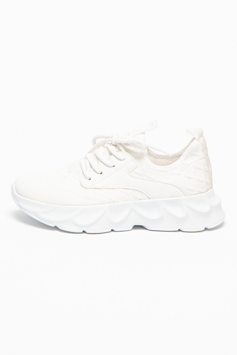 Aéropostale, Pantofi sport low-top de plasa cu aspect tricotat si garnituri de piele ecologica, Alb