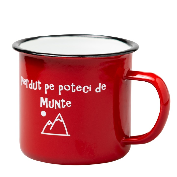 Cana CALIMANI rosie cu mesaj, emailata, 330 ml