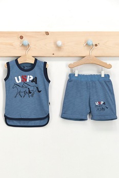 U.S. Polo Assn., Set de top cu imprimeu si pantaloni scurti - 2 piese, Albastru inchis U.S. Polo Assn., Set de top cu imprimeu si pantaloni scurti - 2 piese, Albastru inchis