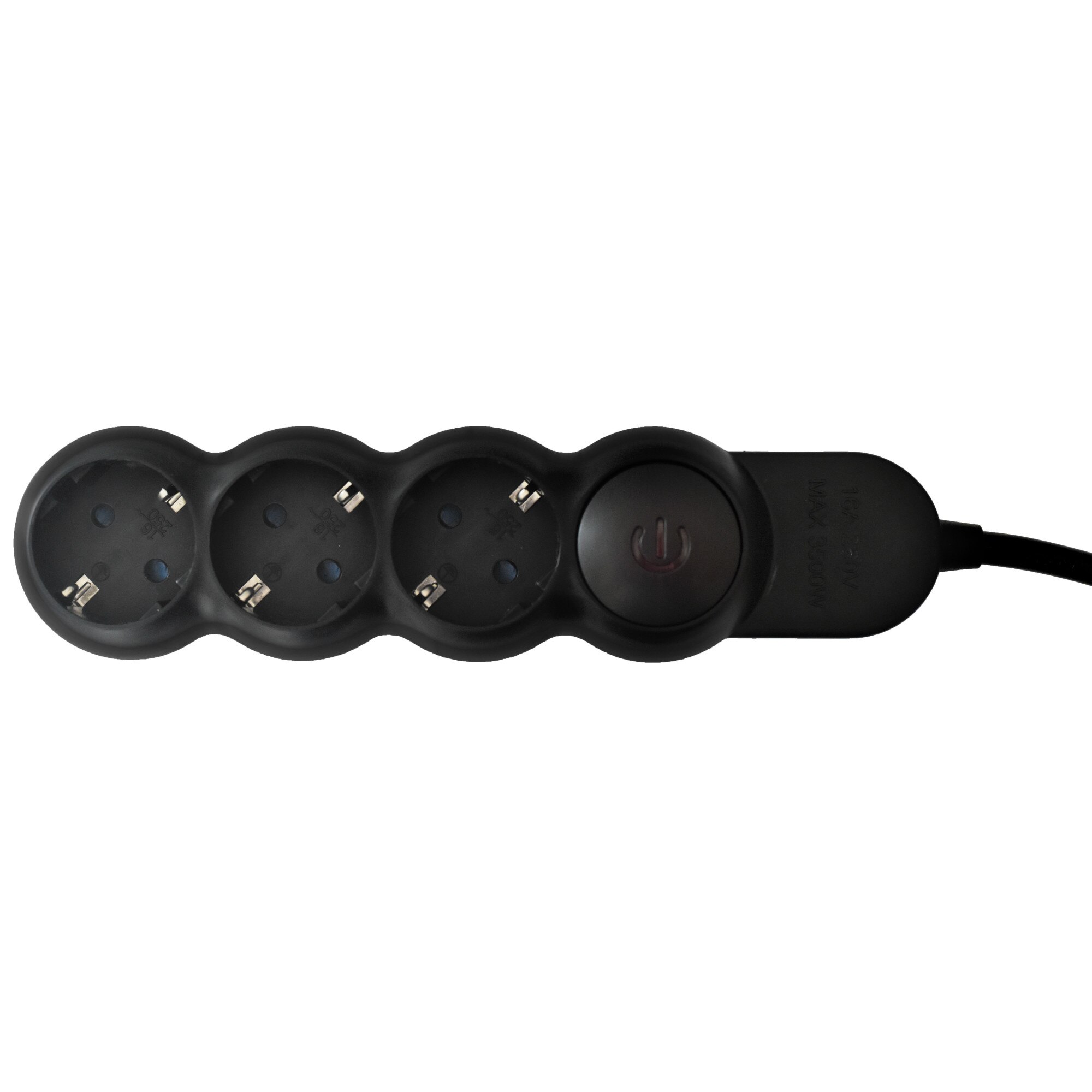 Prelungitor Hoff Line 3 prize, 3 m, 3500W, 3 x 1.5 mmp, intrerupator, negru