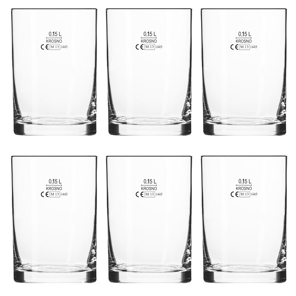 Set 6 pahare din sticla, Krosno, pentru apa, suc, 150 ml, transparent