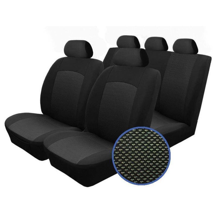 Комплект калъфи за автомобилни седалки Atra Comfort T06, 9 части, Черно-сив, за DAIHATSU GRAN, MOVE, MOVE, SIRION, TERIOS