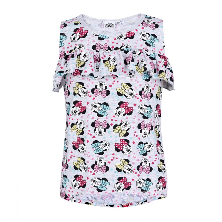 Момичешка тениска Minnie сива на волани без ръкави - 128