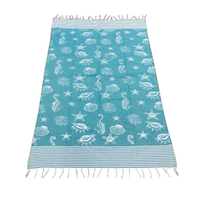 Prosop subtire spa/plaja , 90x180 cm ,100% bumbac , greutate 275g , model scoici , culoare turcoaz light
