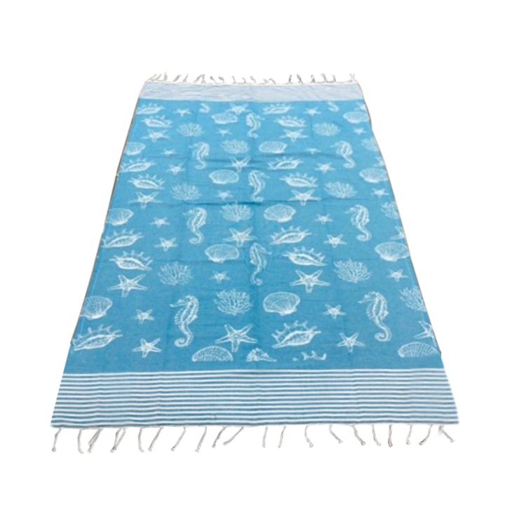 Кърпа за спа/плаж, Тънка, Шарка на морски животни, 90х180 см, 100% памук, 275 г, Бял