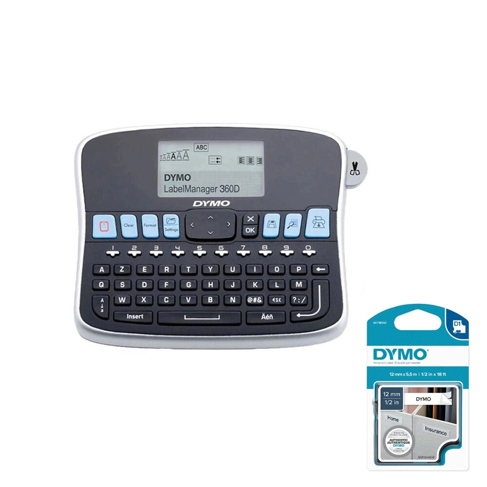 Aparat de etichetat LabelManager 360D QWERTY si 1 banda industriala poliester D1, 12mm x 5.5m, negru/alb, S0879480, 16959