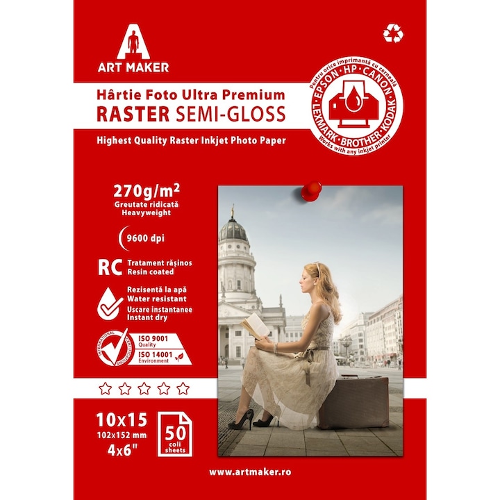 Hartie foto Art Maker Ultra Premium RASTER Semi-Gloss, 270g/mp, rc, 10×15 cm, 50 coli