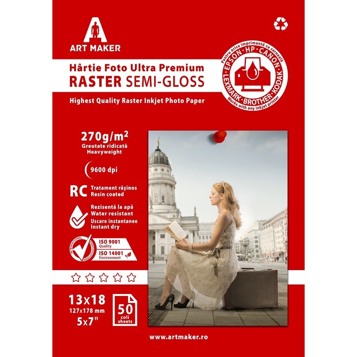 Hartie foto Art Maker Ultra Premium RASTER Semi-Gloss, 270g/mp, rc, 13×18 cm, 50 coli