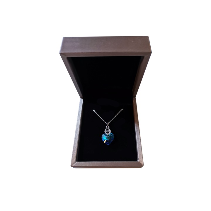OEM Női ezüst nyaklánc, Kék Swarovski, Szív, 925 Ezüst, 25 cm, 4.56 g