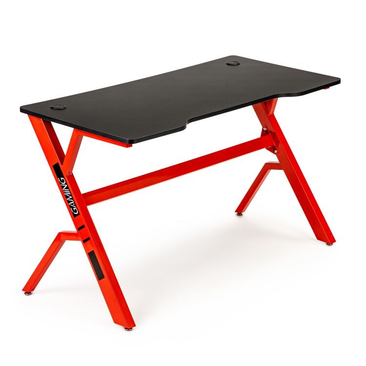 Birou de gaming, negru/rosu, 2 iesiri pentru cabluri, structura metalica, 120 x 60 x 73 cm