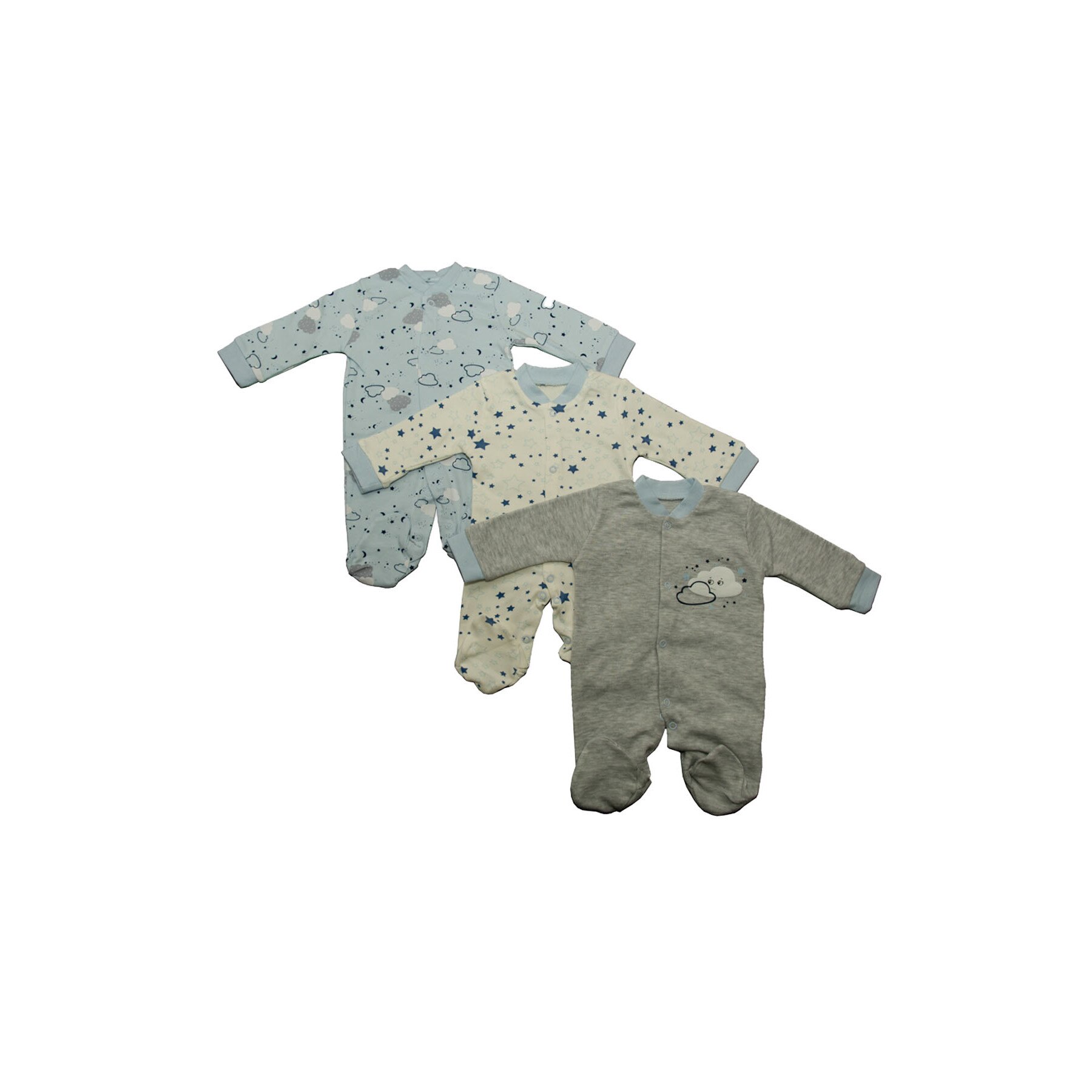 Set 3 Pijamale Norisori, Multicolor, 0-3 luni, 56-62 cm