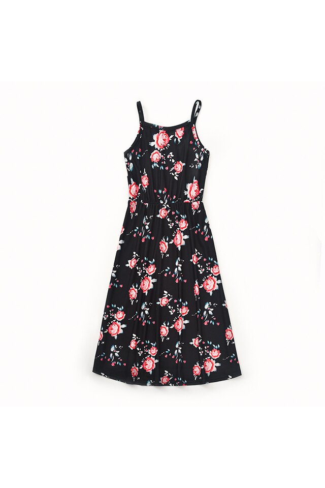 Rochie fetite, imprimeu floral, negru-rosu