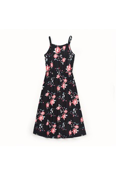 Rochie fetite, imprimeu floral, negru-rosu Rochie fetite, imprimeu floral, negru-rosu