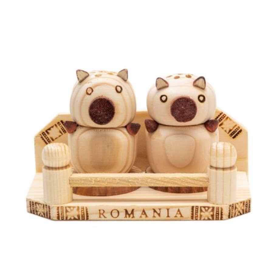 Set solnita dubla,lemn,forma animale