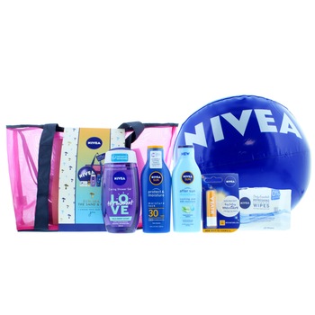Set 7 Piese Nivea Sun, Sea Sand & Me, 1 x Gel de Dus 250 ml, 1 x Lotiune dupa Plja 200 ml, 1 x Lotiune SPF 30 200 ml, 1 x Balsam de Buze SPF 30 5.5 ml, 1 x Servetele Racoritoare , 1 x Minge de Plaja, 1 x Geanta Set 7 Piese Nivea Sun, Sea Sand & Me, 1 x Gel de Dus 250 ml, 1 x Lotiune dupa Plja 200 ml, 1 x Lotiune SPF 30 200 ml, 1 x Balsam de Buze SPF 30 5.5 ml, 1 x Servetele Racoritoare , 1 x Minge de Plaja, 1 x Geanta