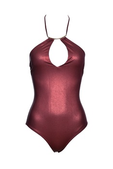 Costum de baie intreg modelator cu decupaj intre sani, model de lux Uni metalizat Bordo 75B Costum de baie intreg modelator cu decupaj intre sani, model de lux Uni metalizat Bordo 75B
