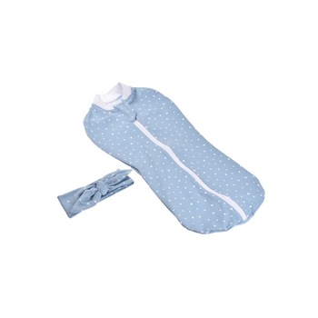 Set 2 piese Sistem de infasat si bentita bumbac model bleu cu buline negre Set 2 piese Sistem de infasat si bentita bumbac model bleu cu buline negre