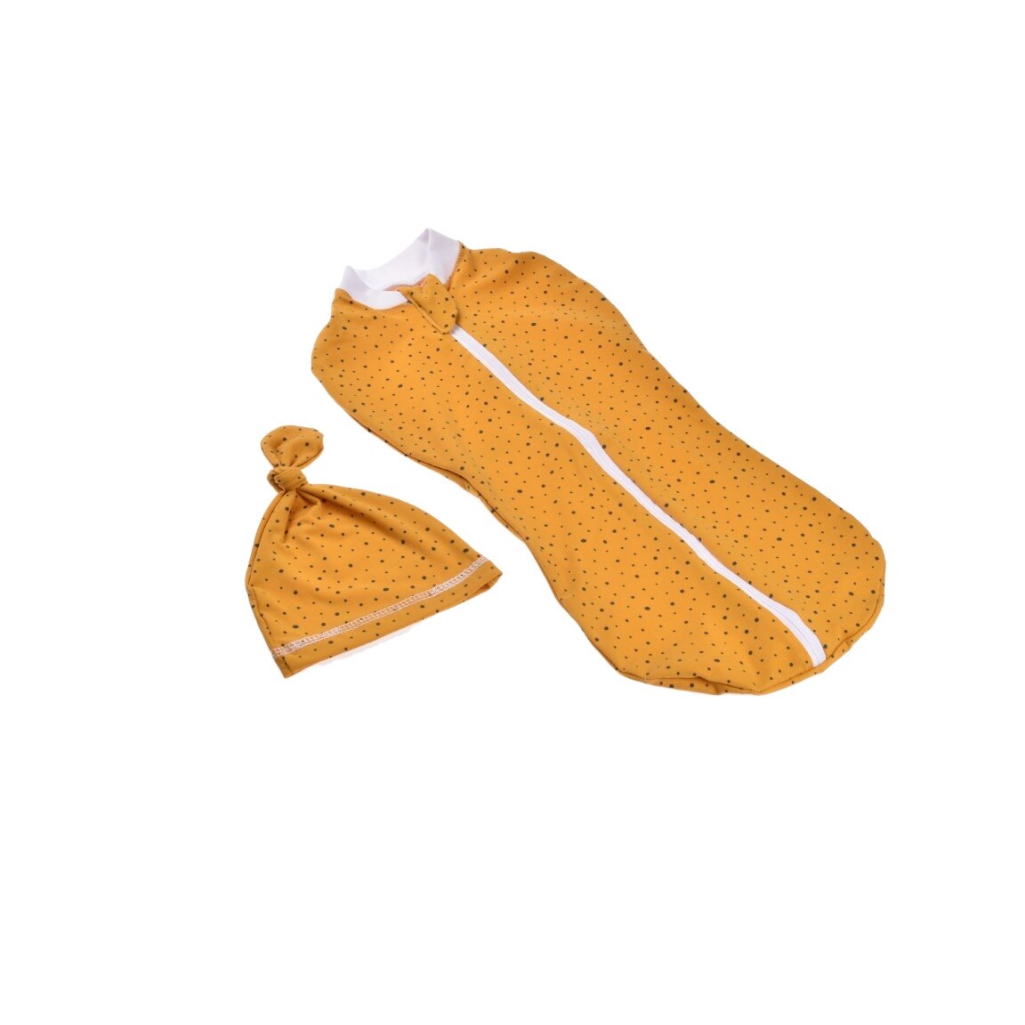 Set 2 piese Sistem de infasat si caciulita bumbac galben cu buline negre