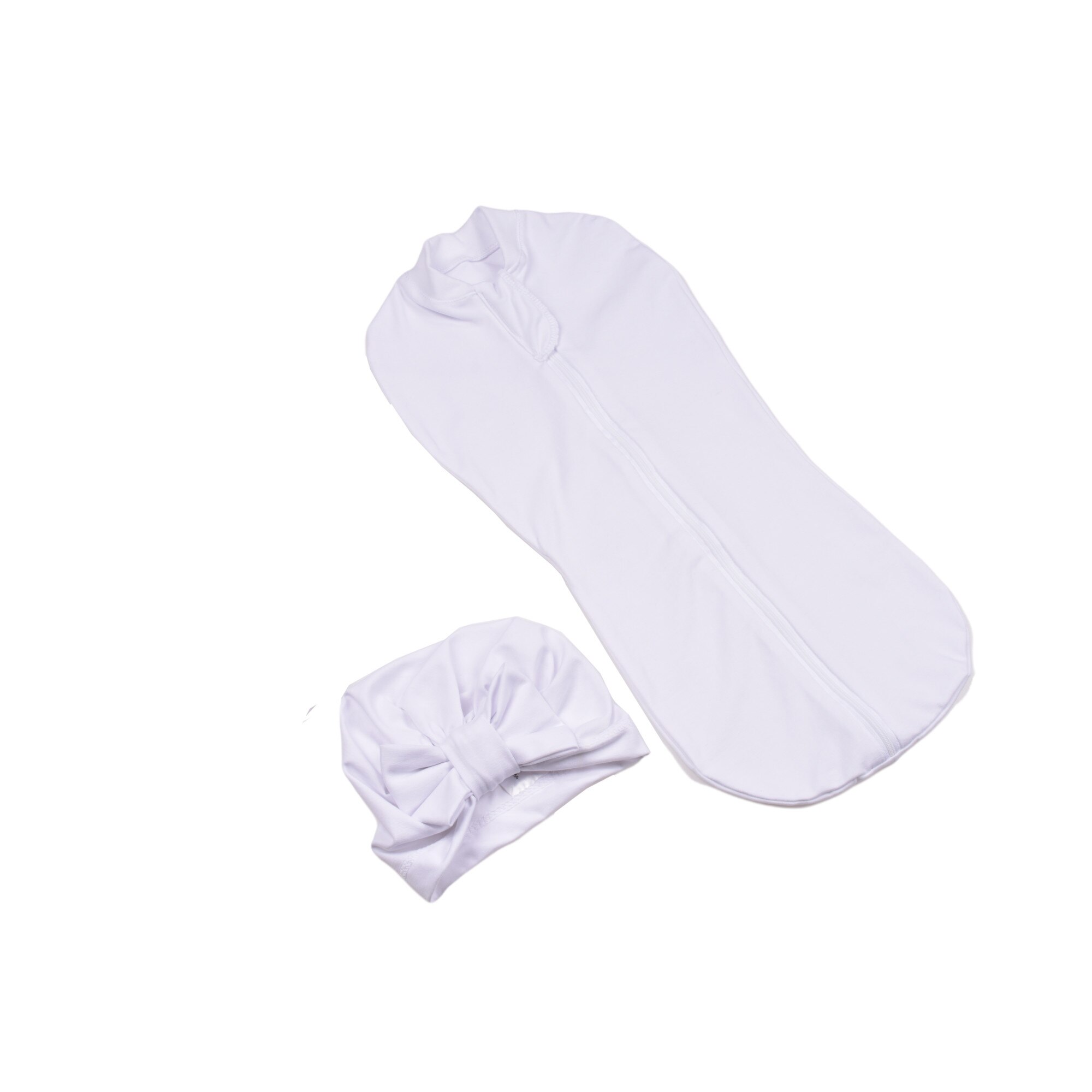 Set 2 piese sistem de infasat 0-3 luni si turban bambus alb