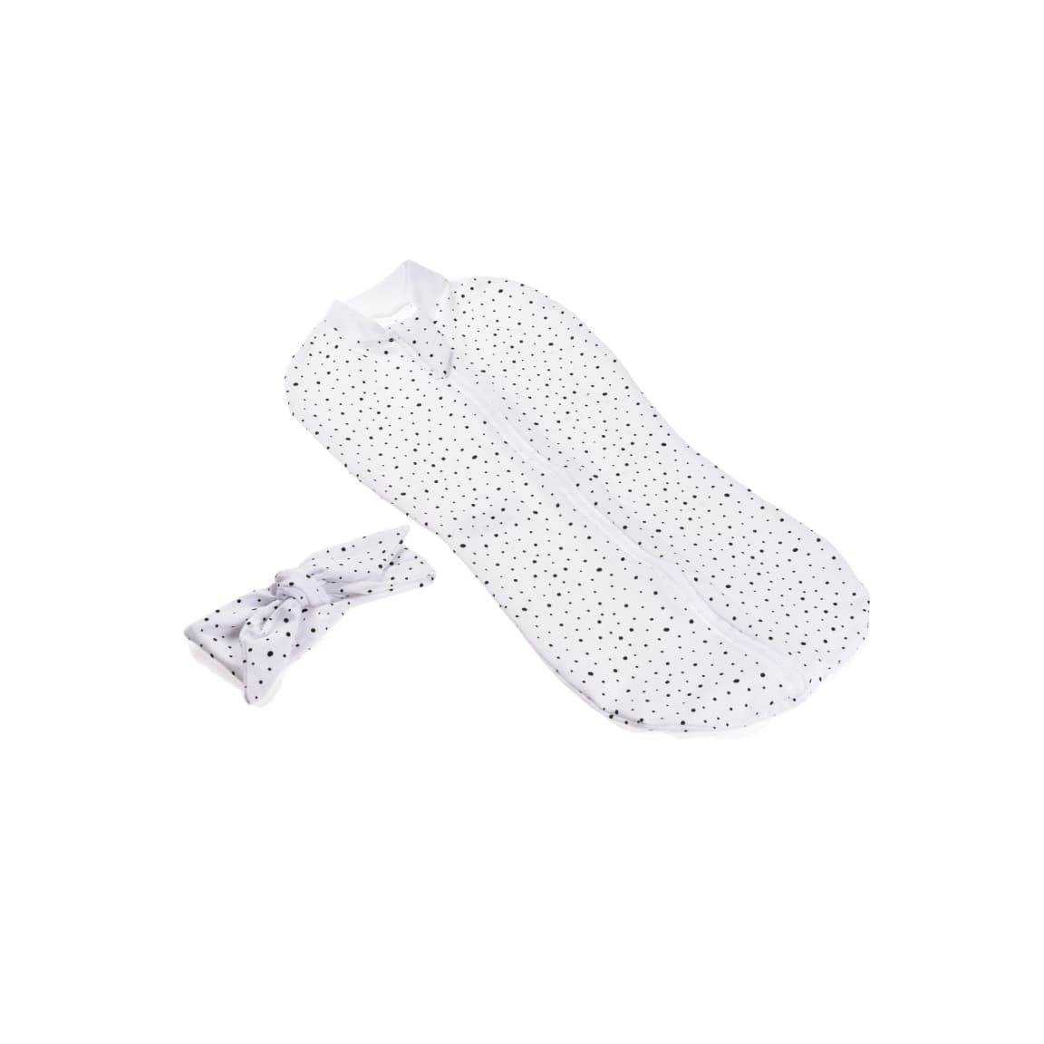 Set 2 piese sistem de infasat si bentita bumbac model alb cu buline negre