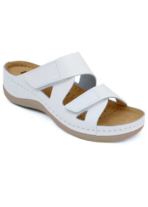 Leon Leon 906 Papuci de dama confort alb cu velcro din piele