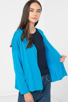 United Colors of Benetton, Cardigan relaxed fit din amestec de bumbac si modal, Albastru royal United Colors of Benetton, Cardigan relaxed fit din amestec de bumbac si modal, Albastru royal