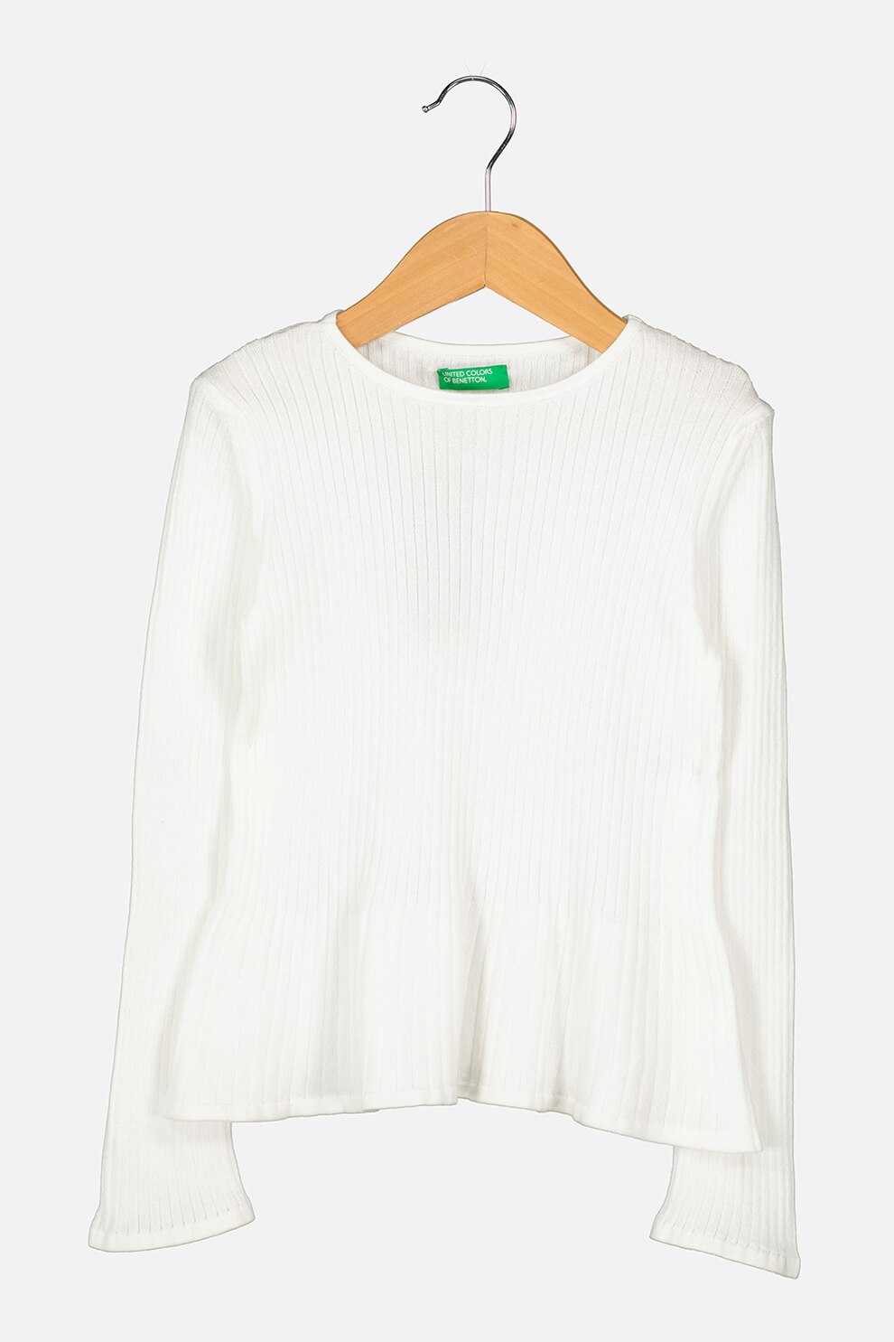 United Colors of Benetton, Pulover tricotat fin cu striatii, Alb