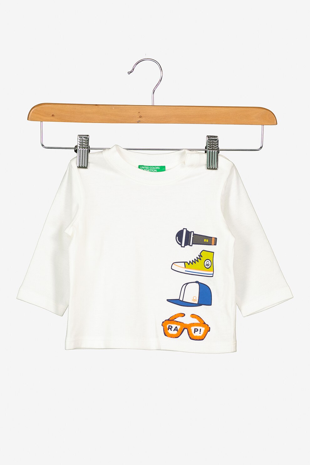 United Colors of Benetton, Bluza din bumbac organic cu detalii grafice, Alb/Oranj/Albastru