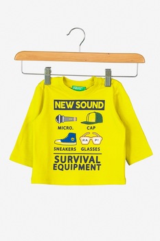 United Colors of Benetton, Bluza din bumbac organic cu detalii grafice, Galben mustar/Bleumarin inchisi United Colors of Benetton, Bluza din bumbac organic cu detalii grafice, Galben mustar/Bleumarin inchisi