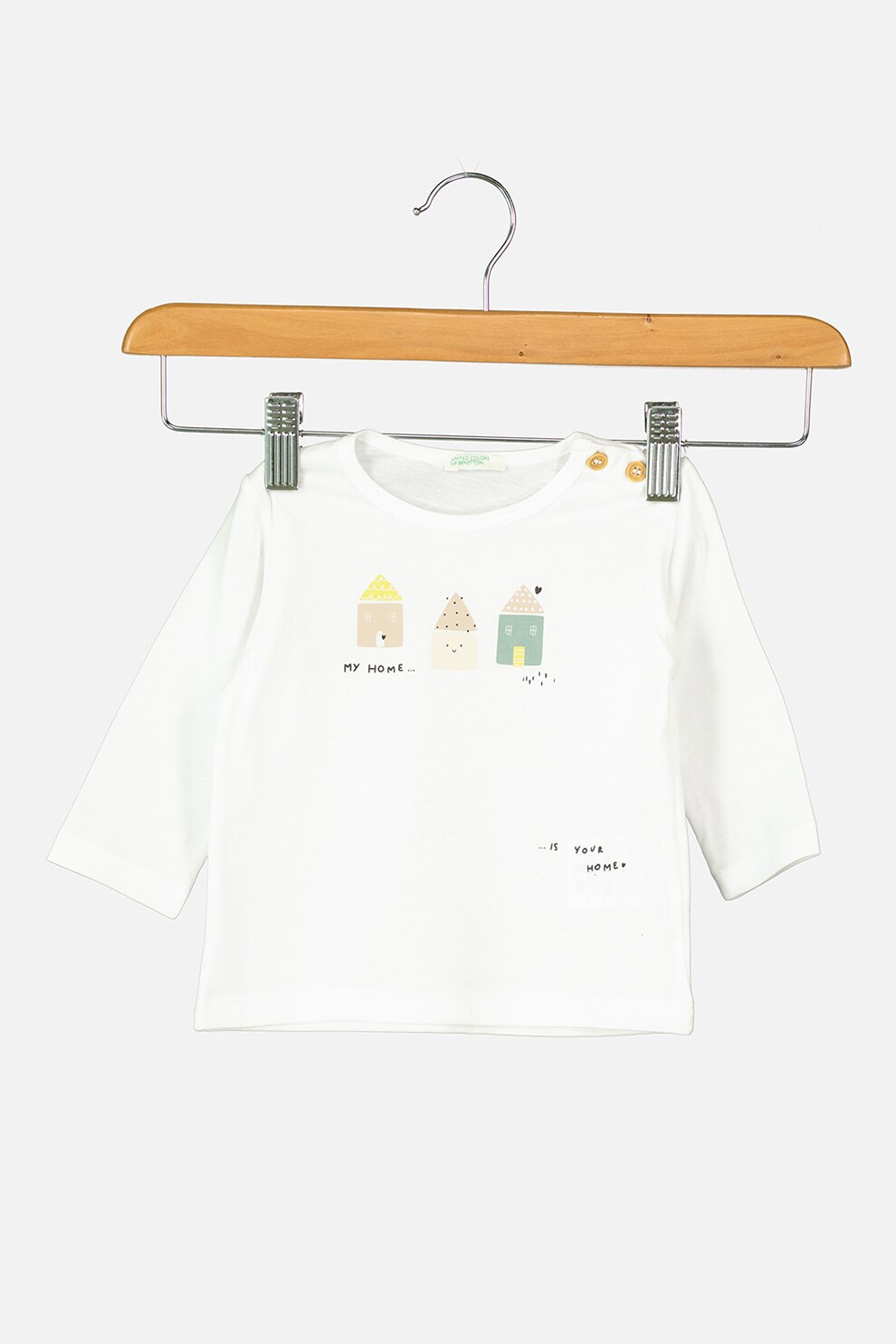 United Colors of Benetton, Bluza din bumbac organic cu imprimeu, Alb/Maro taupe deschis, 68 CM