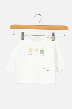 United Colors of Benetton, Bluza din bumbac organic cu imprimeu, Alb/Maro taupe deschis, 68 CM United Colors of Benetton, Bluza din bumbac organic cu imprimeu, Alb/Maro taupe deschis, 68 CM