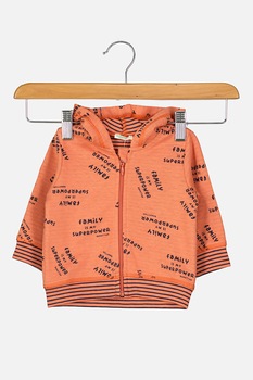 United Colors of Benetton, Hanorac cu fermoar si imprimeu, Oranj persan/Bleumarin United Colors of Benetton, Hanorac cu fermoar si imprimeu, Oranj persan/Bleumarin