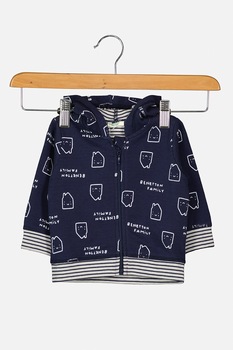 United Colors of Benetton, Hanorac cu fermoar si imprimeu, Bleumarin/Alb United Colors of Benetton, Hanorac cu fermoar si imprimeu, Bleumarin/Alb