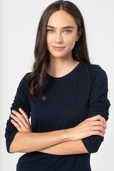 United Colors of Benetton, Памучна блуза с овално деколте, Тъмносин