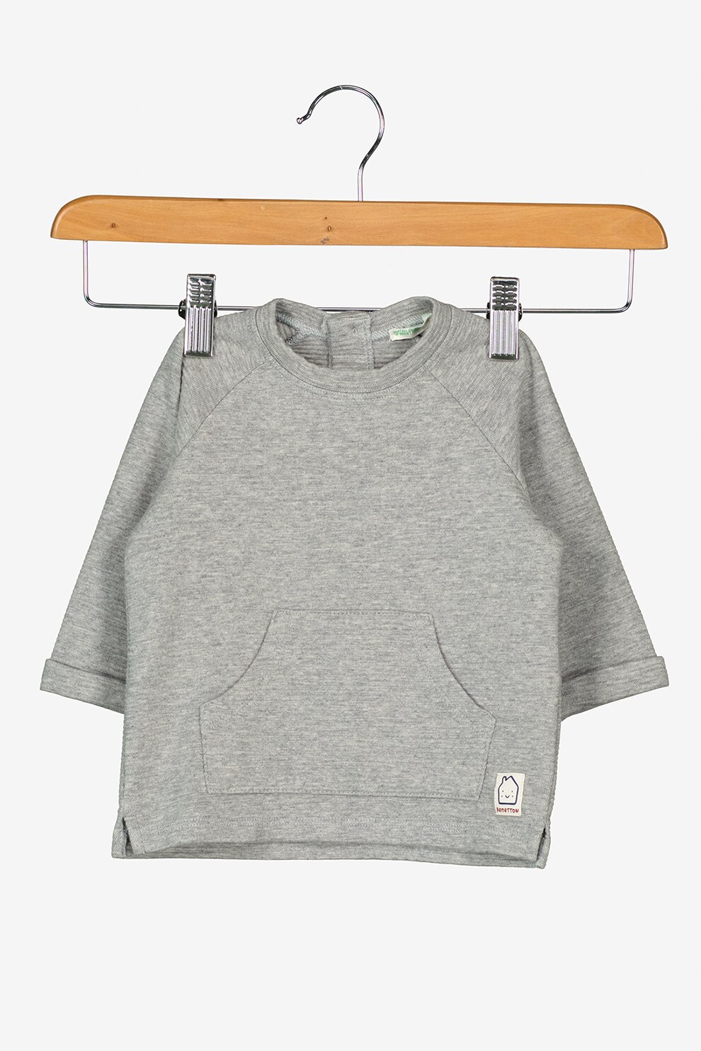 United Colors of Benetton, Bluza sport de bumbac organic cu buzunar kangaroo, Gri melange