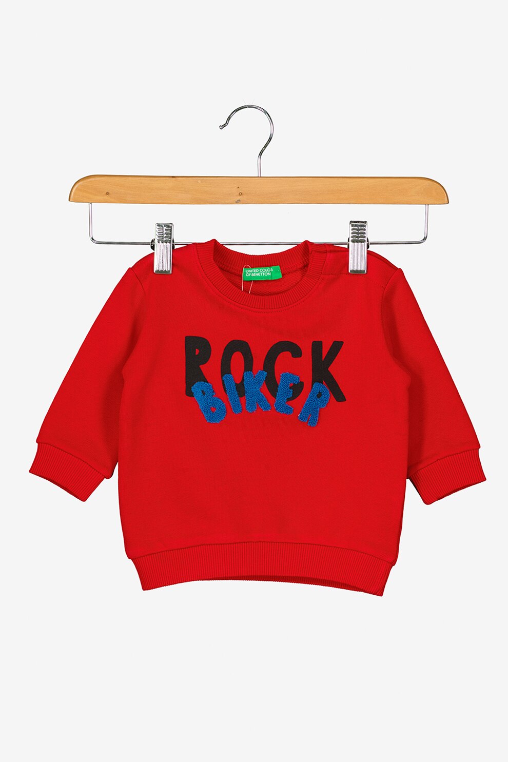 United Colors of Benetton, Bluza sport cu imprimeu text, Rosu/Negru/Albastru inchis