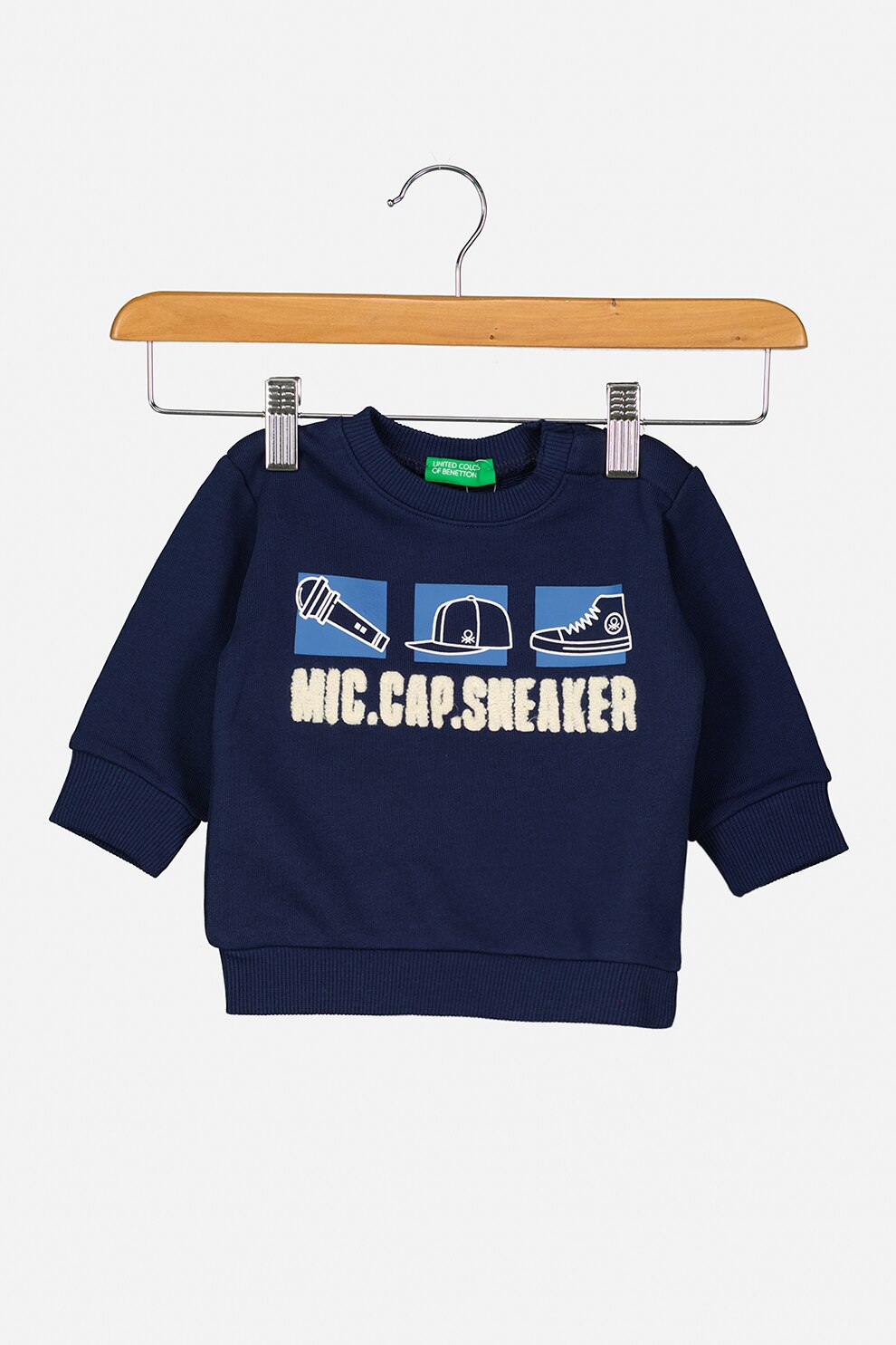 United Colors of Benetton, Bluza sport cu imprimeu text, Bleumarin/Alb prafuit