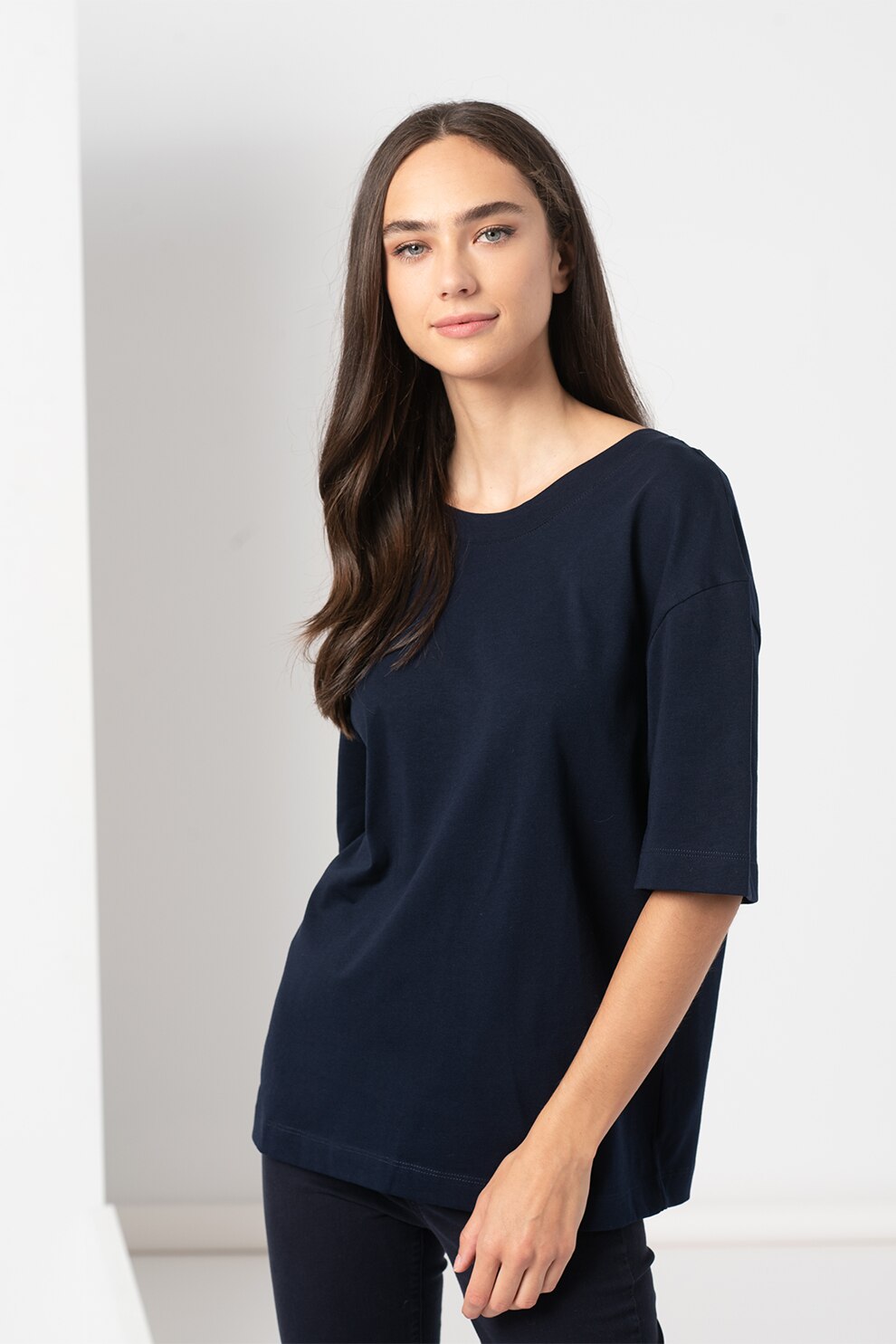 United Colors of Benetton, Tricou cu decolteu la baza gatului si decupaj in V pe partea din spate, Bleumarin, S