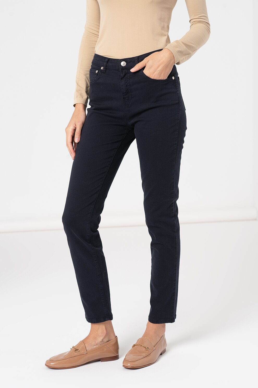 United Colors of Benetton, Blugi crop slim fit cu 5 buzunare, Bleumarin inchis