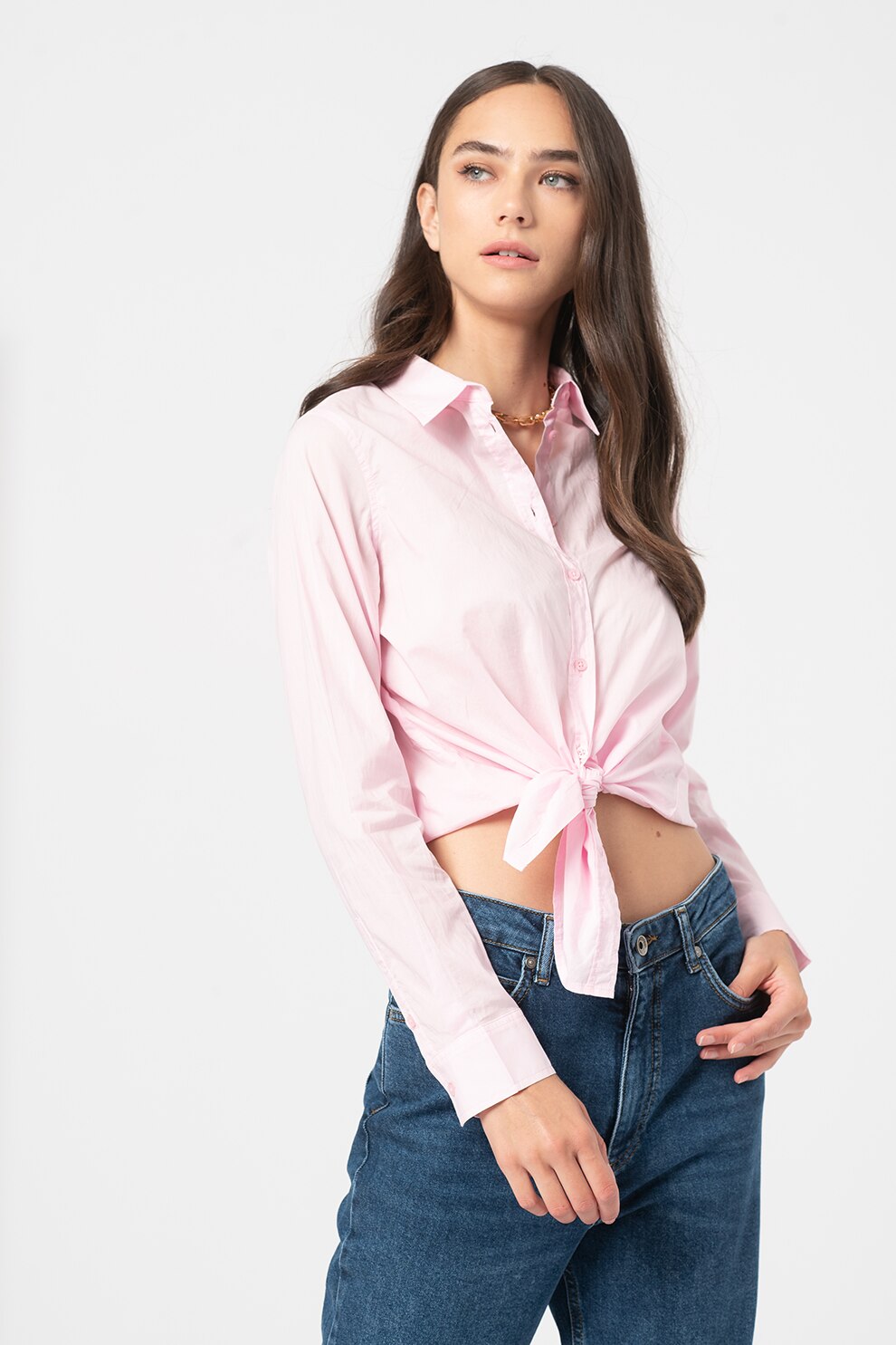 United Colors of Benetton, Camasa de bumbac cu guler ascutit, Roz, M