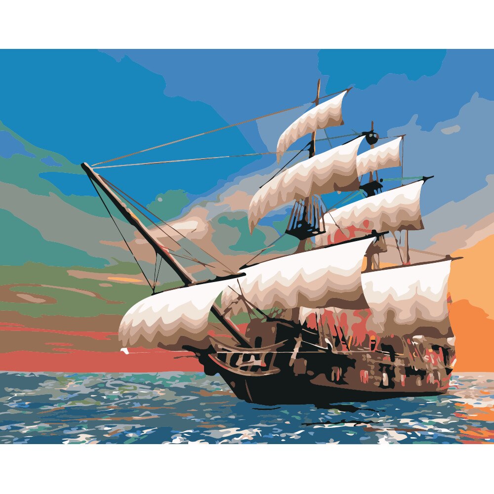 Set pictura pe numere corabie ppn74, 40x50cm, panza fara rama