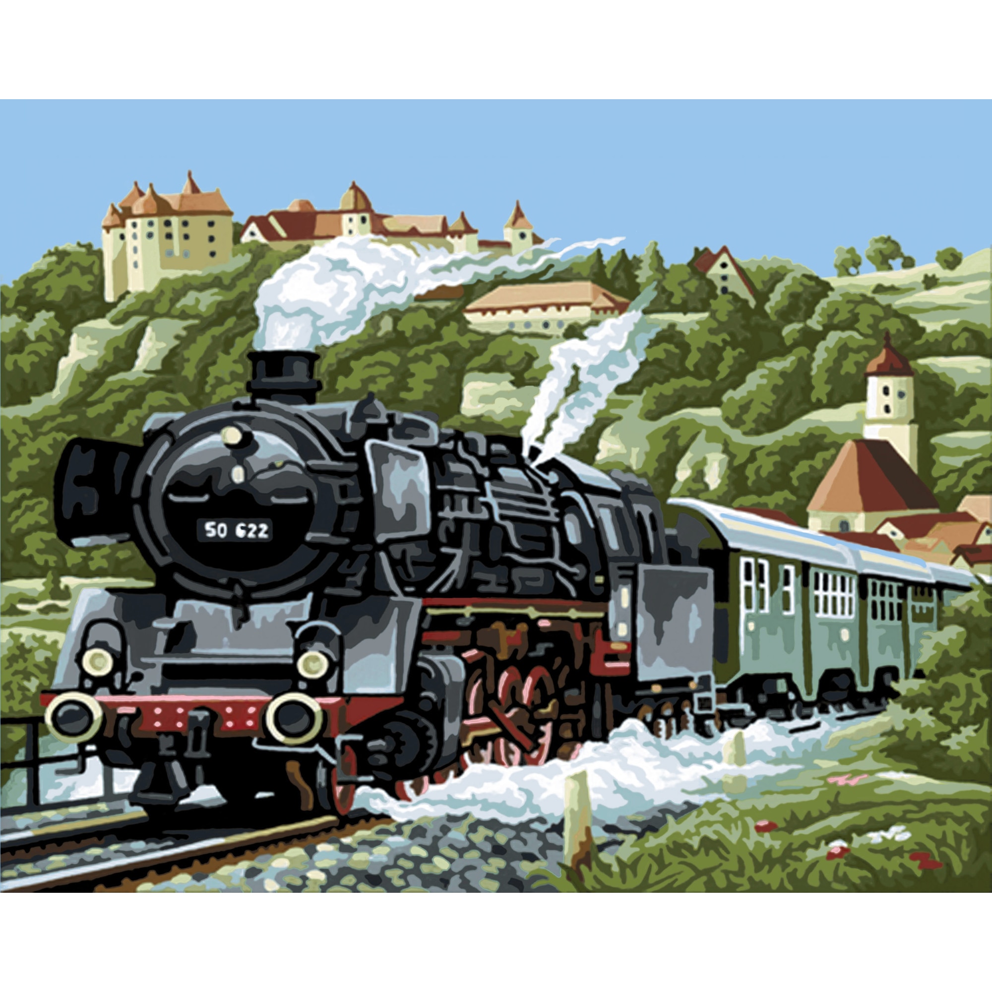 Set pictura pe numere tren cu aburi ppn94, 40x50cm, panza fara rama